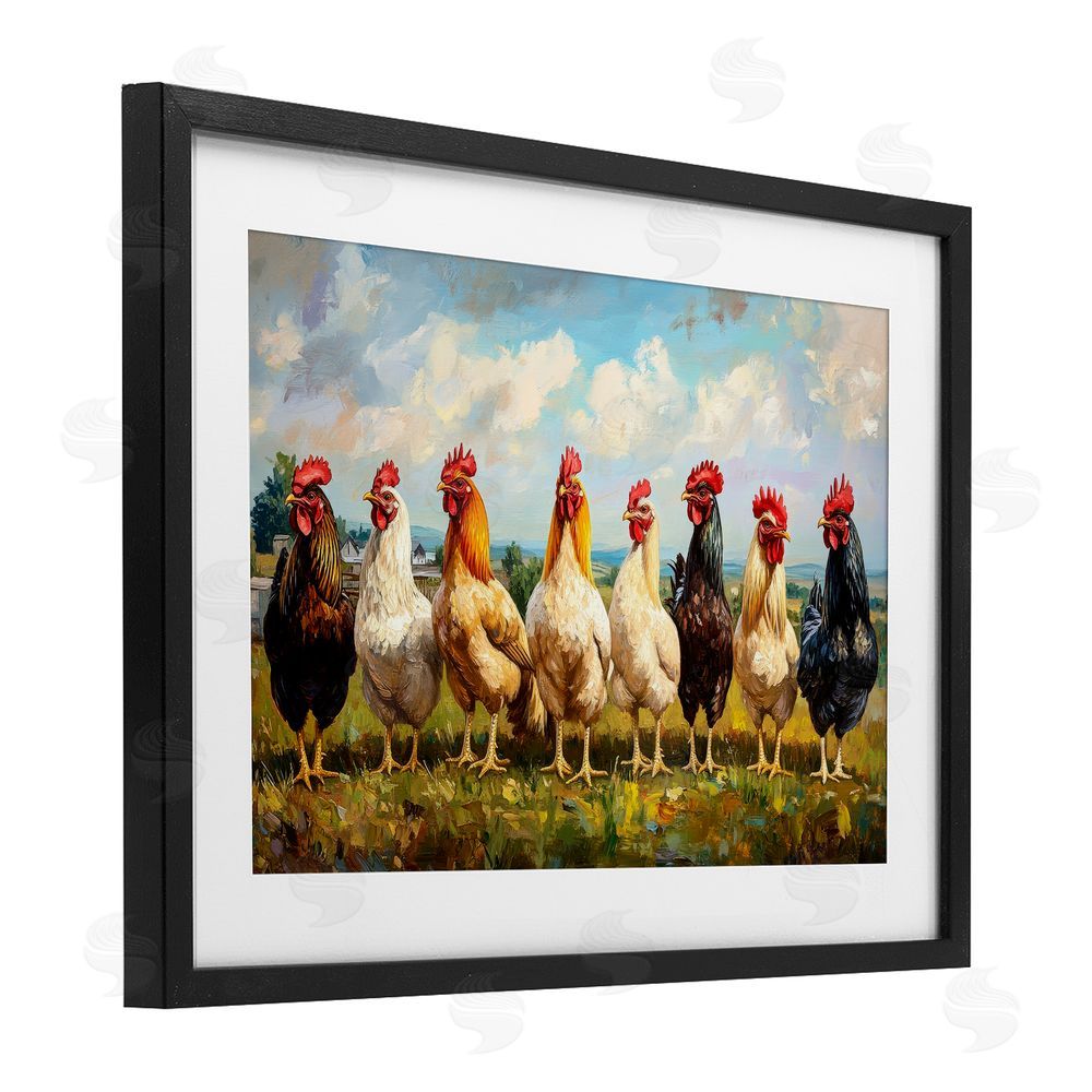 Petal Prints Design Chicken Brood on Horizon Black Framed Print Under Glass Wall Art