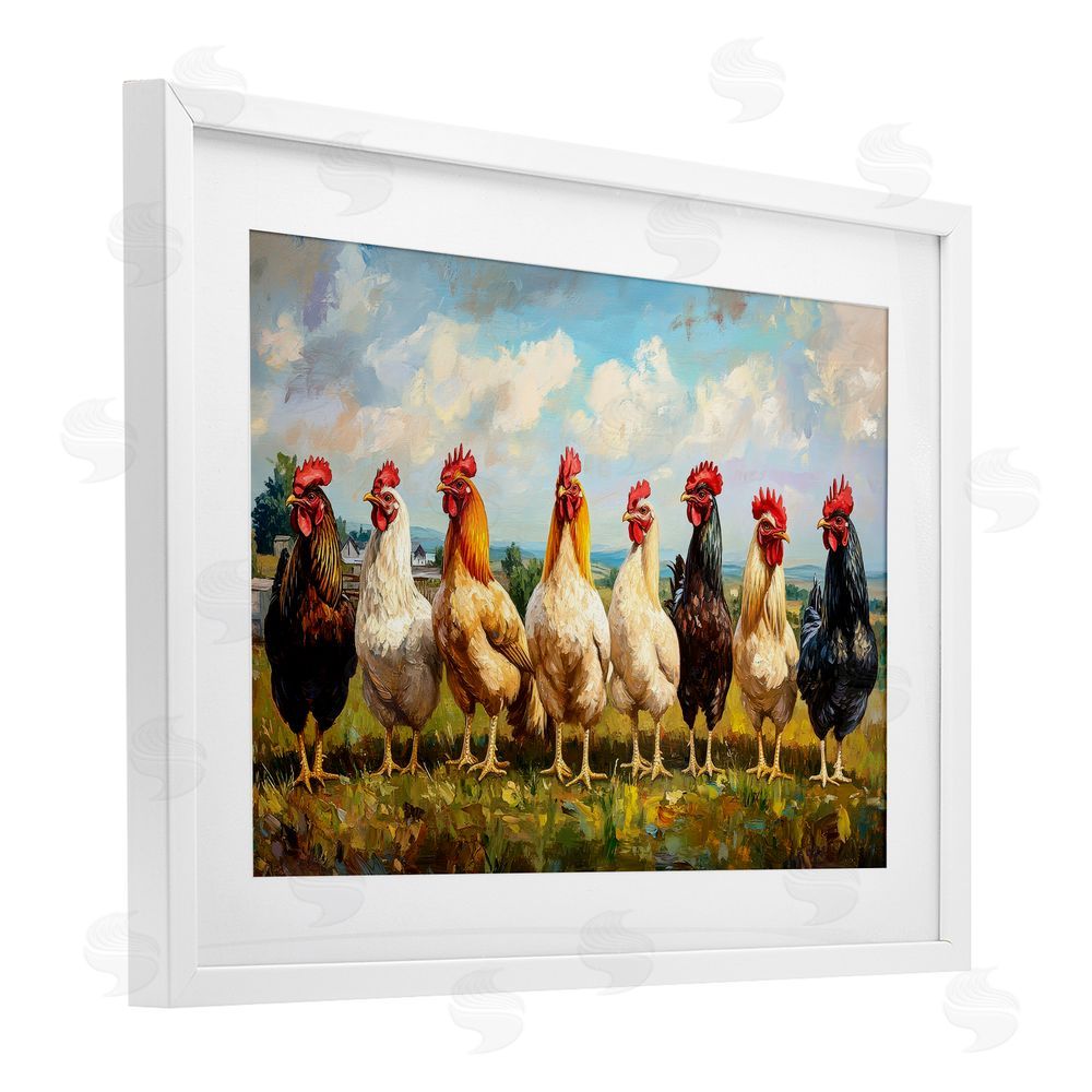 Petal Prints Design Chicken Brood on Horizon White Framed Print Under Glass Wall Art