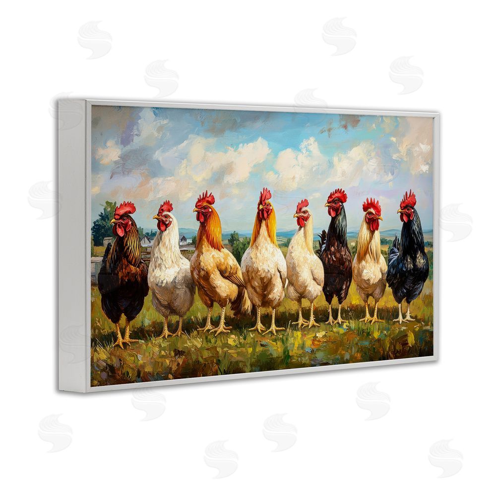 Petal Prints Design Chicken Brood on Horizon White Framed Giclee Wall Art Print