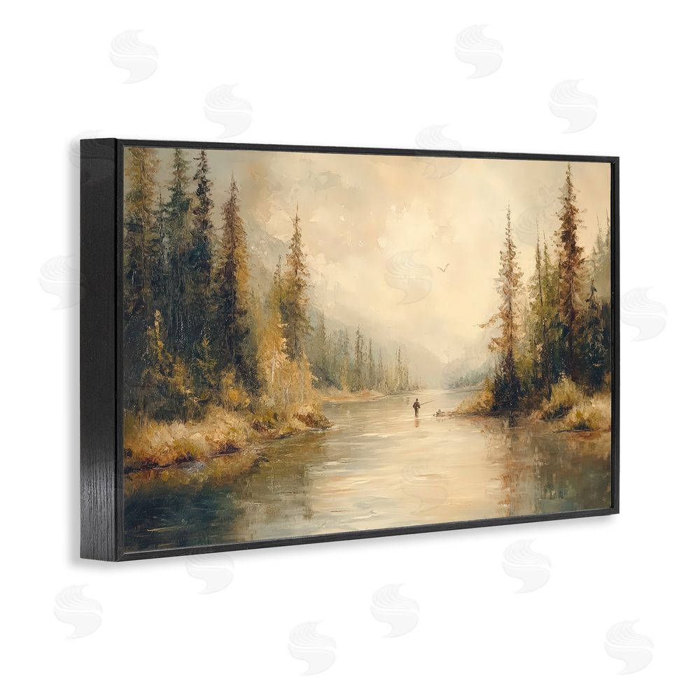 Petal Prints Design Fly Fisher at Misty River Black Framed Giclee Wall Art