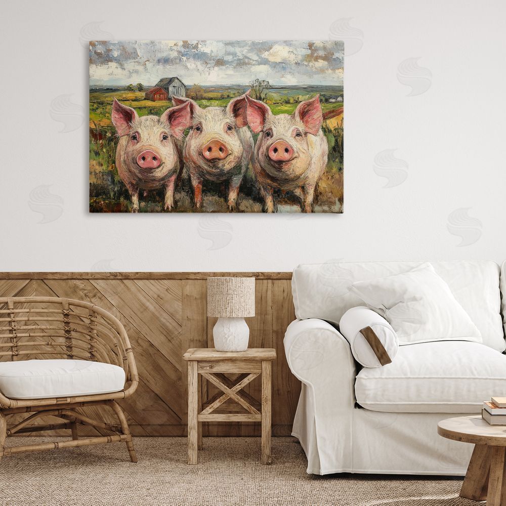 Petal Prints Design Classic Barnyard Pigs in Countryside Stretched Canvas Wall Art in Room