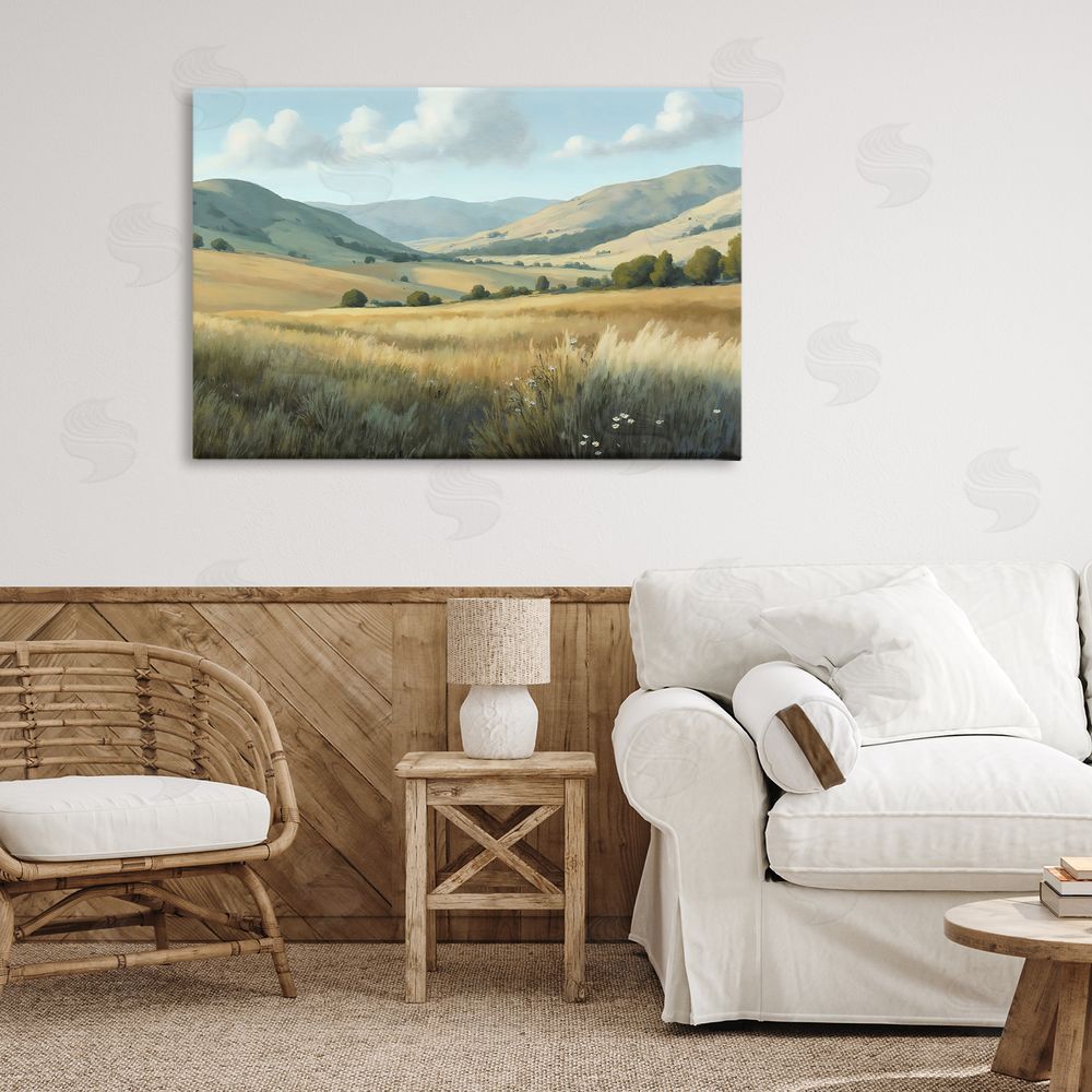 Creative Studio Rolling Hills at Golden Hour Stretched Canvas Wall Art in Room