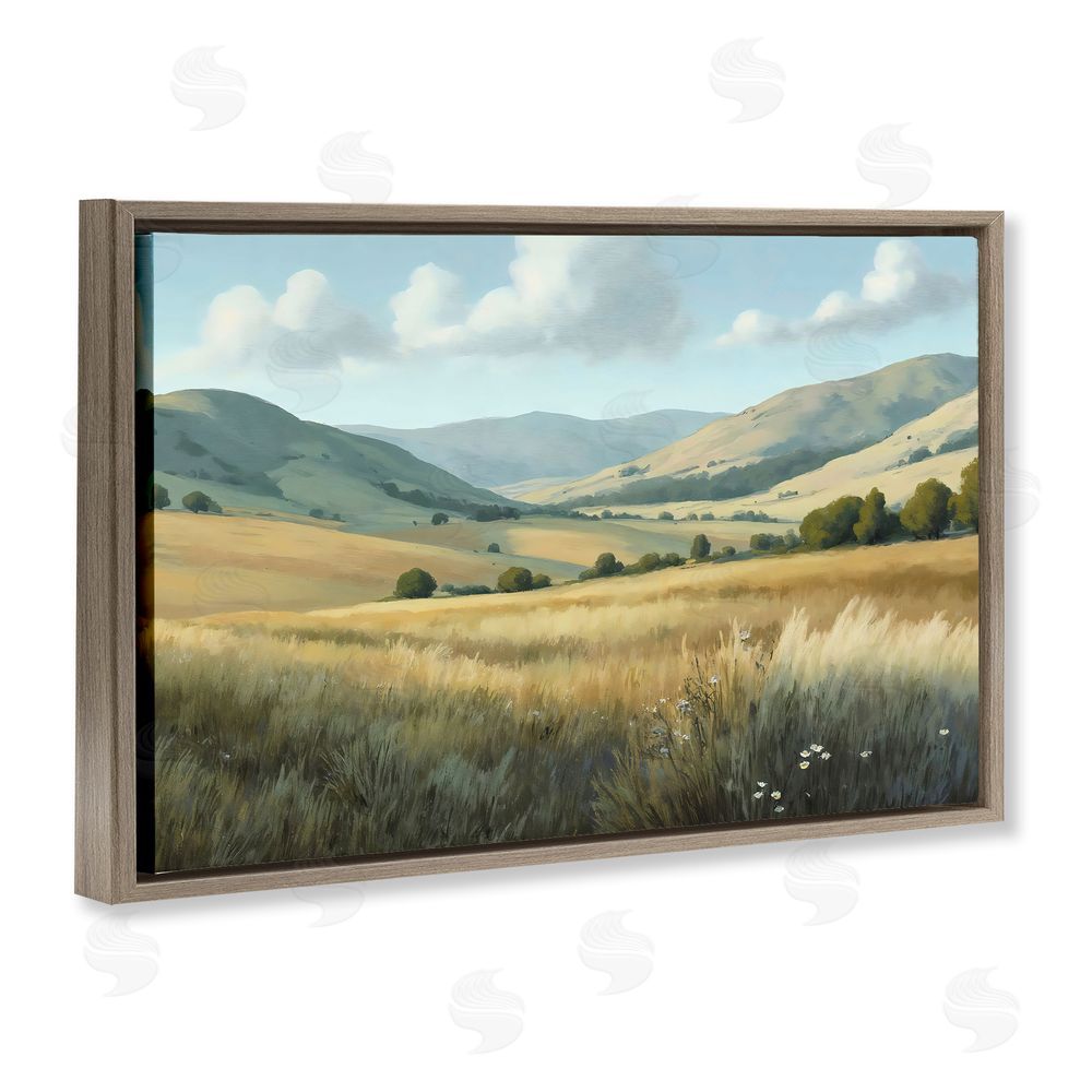 Creative Studio Rolling Hills at Golden Hour Brown Floating Framed Canvas Wall Art
