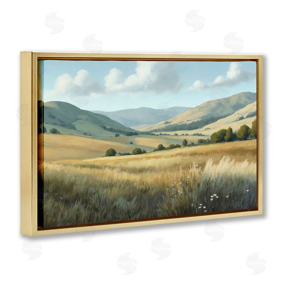 Creative Studio Rolling Hills at Golden Hour Gold Floating Framed Canvas Wall Art
