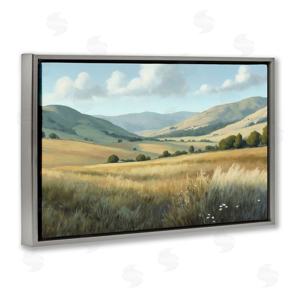 Creative Studio Rolling Hills at Golden Hour Gray Floating Framed Canvas Wall Art