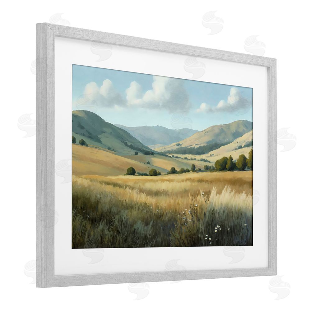 Creative Studio Rolling Hills at Golden Hour Gray Framed Print Under Glass Wall Art