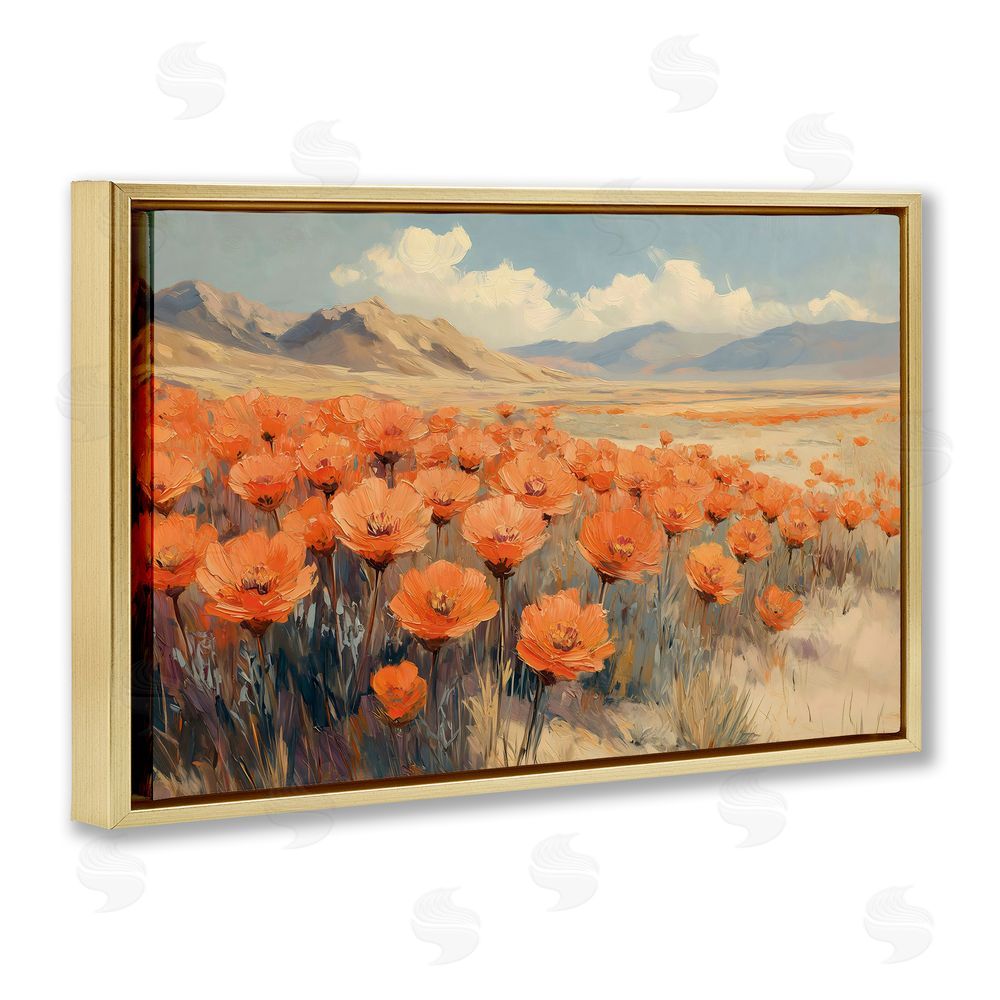 Gina Kelly Desert Poppies in Valley Gold Floating Frame Canvas Wall Art Print