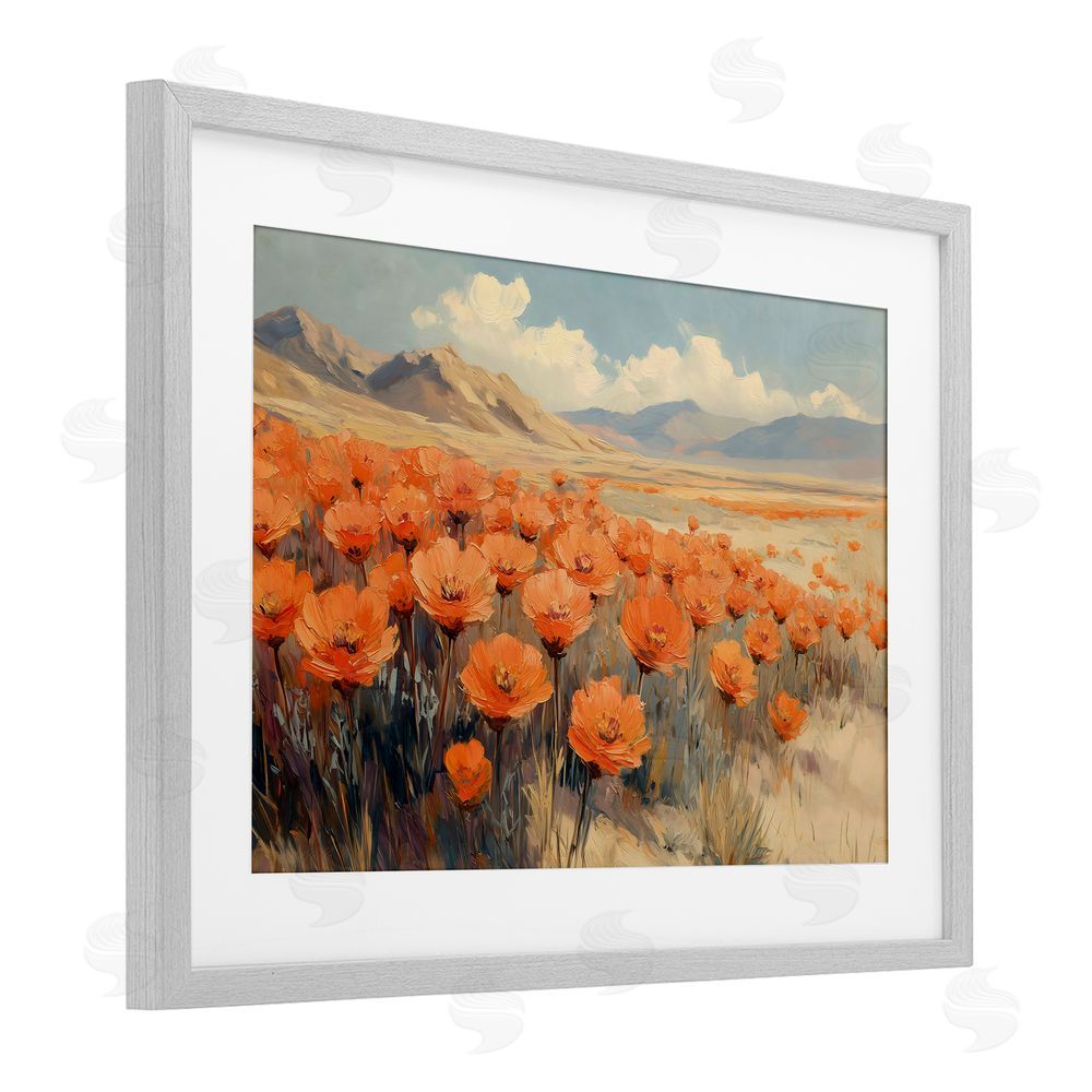 Gina Kelly Desert Poppies in Valley Gray Framed Print Under Glass Wall Art