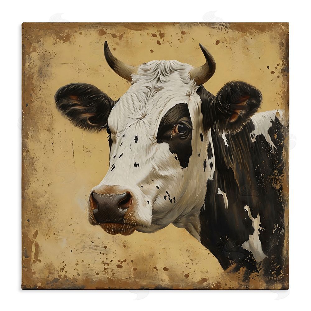 Creative Studio Spotted Brown Cow Portrait Stretched Canvas Wall Art Print