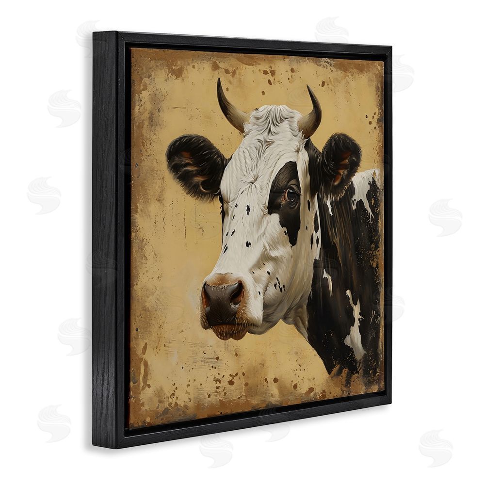 Creative Studio Spotted Brown Cow Portrait Black Floating Framed Canvas Wall Art Print