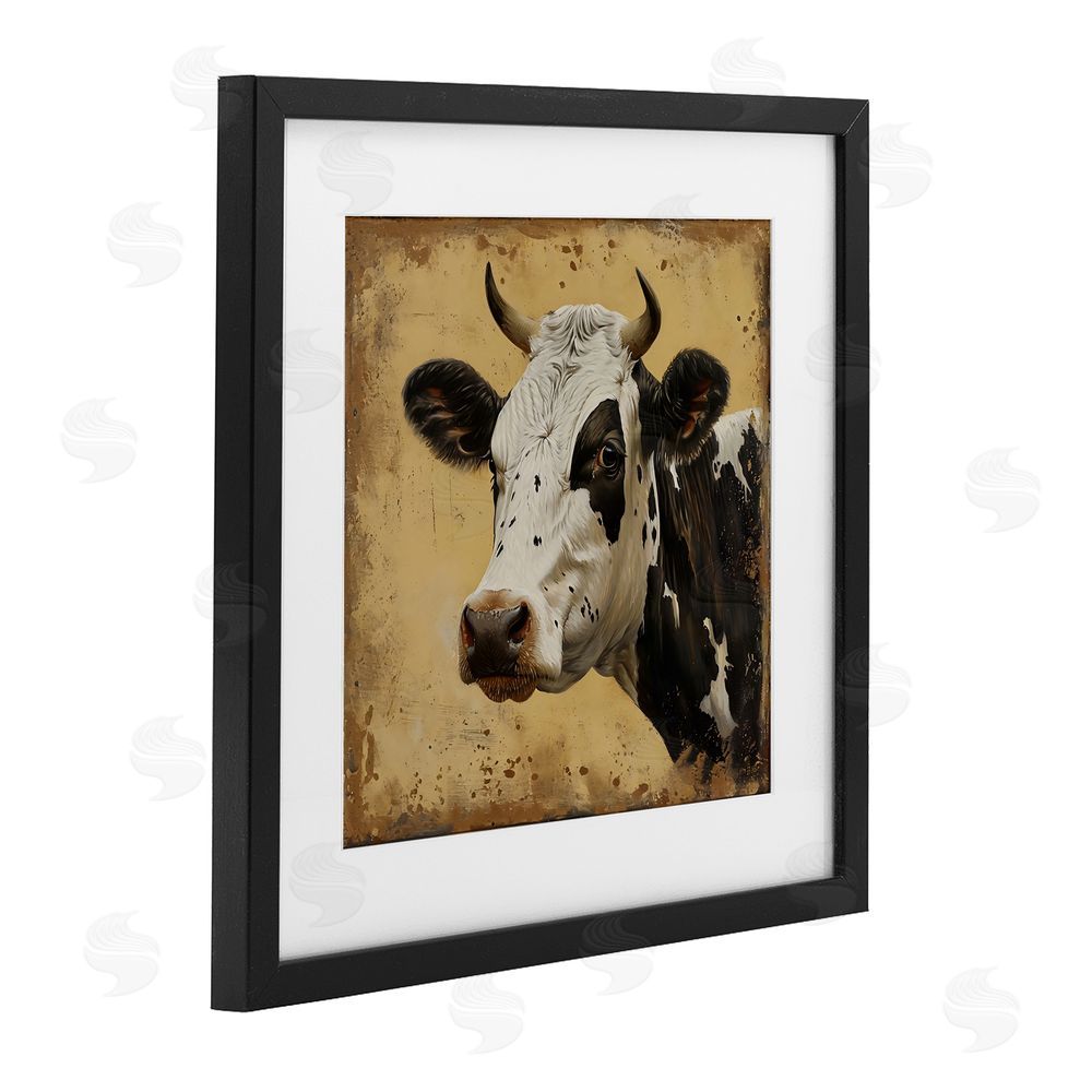 Creative Studio Spotted Brown Cow Portrait Black Framed Print Under Glass with White Mat Wall Art