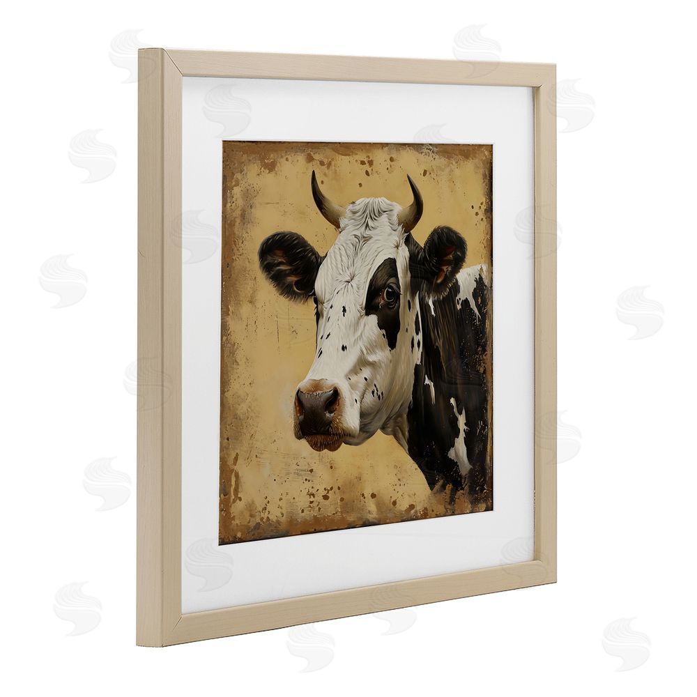 Creative Studio Spotted Brown Cow Portrait Brown Framed Print Under Glass with White Mat Wall Art