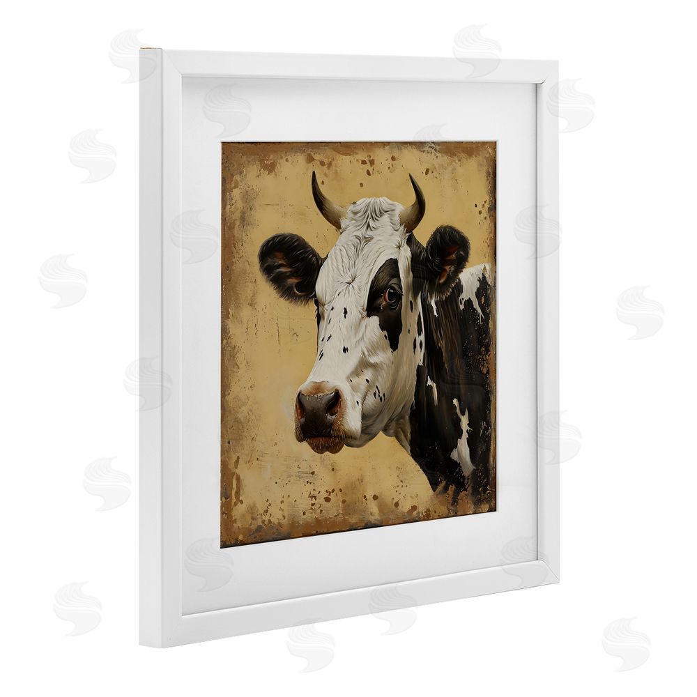 Creative Studio Spotted Brown Cow Portrait White Framed Print Under Glass with White Mat Wall Art