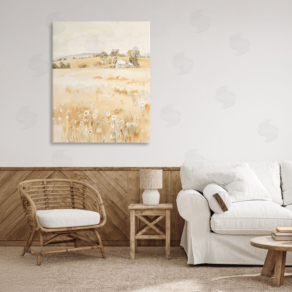 Creative Studio Farm Country Meadow with Daisies Stretched Canvas Wall Art in Room