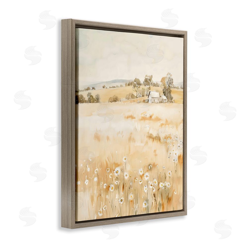 Creative Studio Farm Country Meadow with Daisies Brown Floating Framed Canvas Wall Art