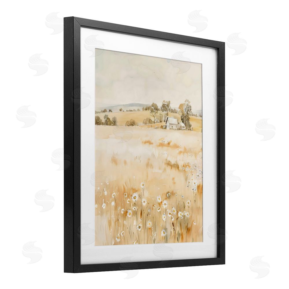 Creative Studio Farm Country Meadow with Daisies Black Framed Print Under Glass Wall Art