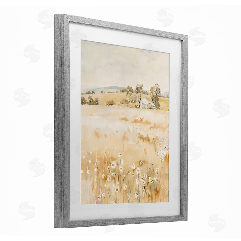 Creative Studio Farm Country Meadow with Daisies Gray Framed Print Under Glass Wall Art