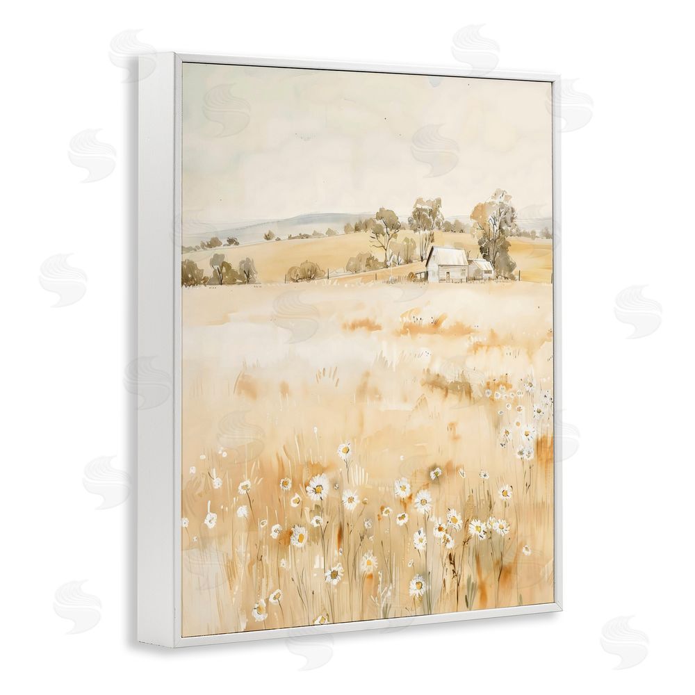 Creative Studio Farm Country Meadow with Daisies White Framed Giclee Wall Art