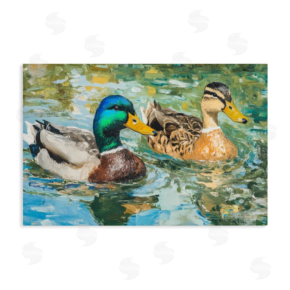 Petal Prints Design Ducks Out For A Swim Stretched Canvas Wall Art