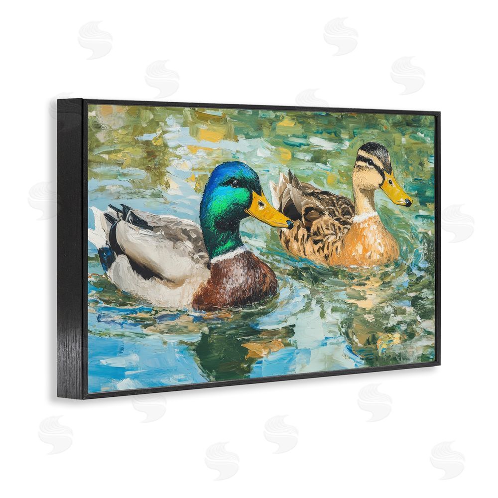 Petal Prints Design Ducks Out For A Swim Black Framed Giclee Wall Art Print