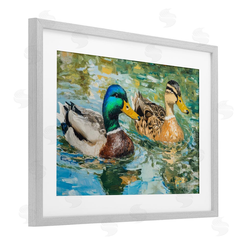 Petal Prints Design Ducks Out For A Swim Gray Framed Print Under Glass Wall Art