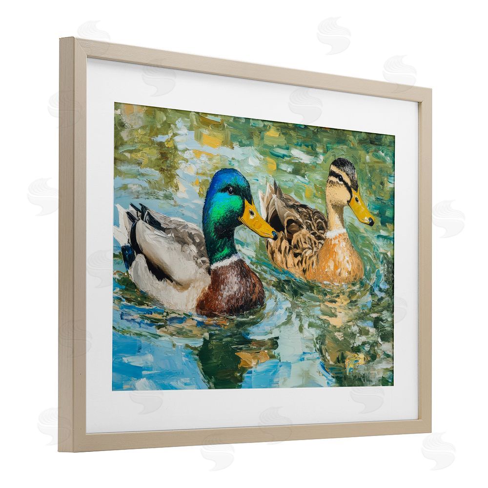 Petal Prints Design Ducks Out For A Swim Brown Framed Print Under Glass Wall Art
