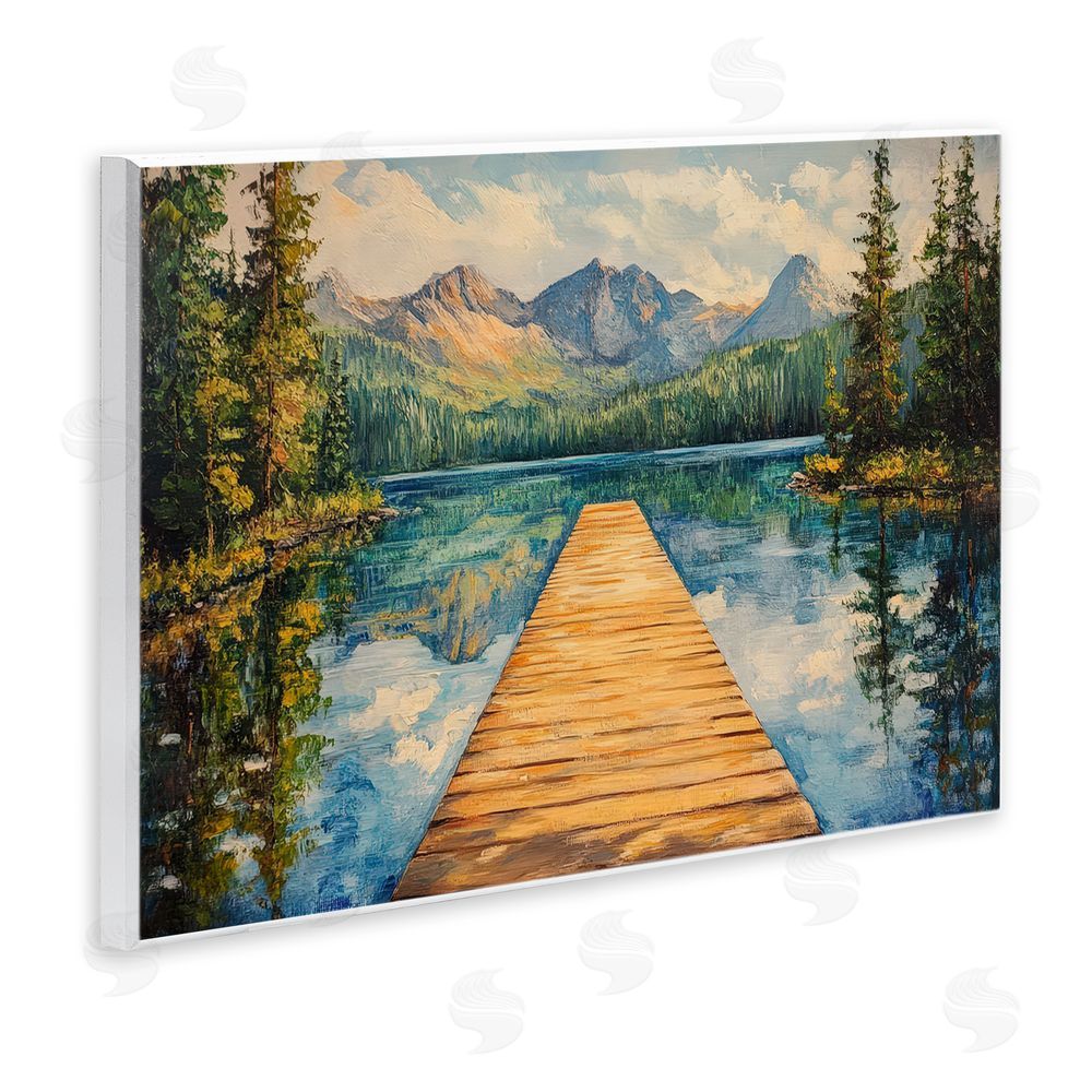 Petal Prints Design Dock in The Mountains Wall Plaque with Fixed Lithograph Print