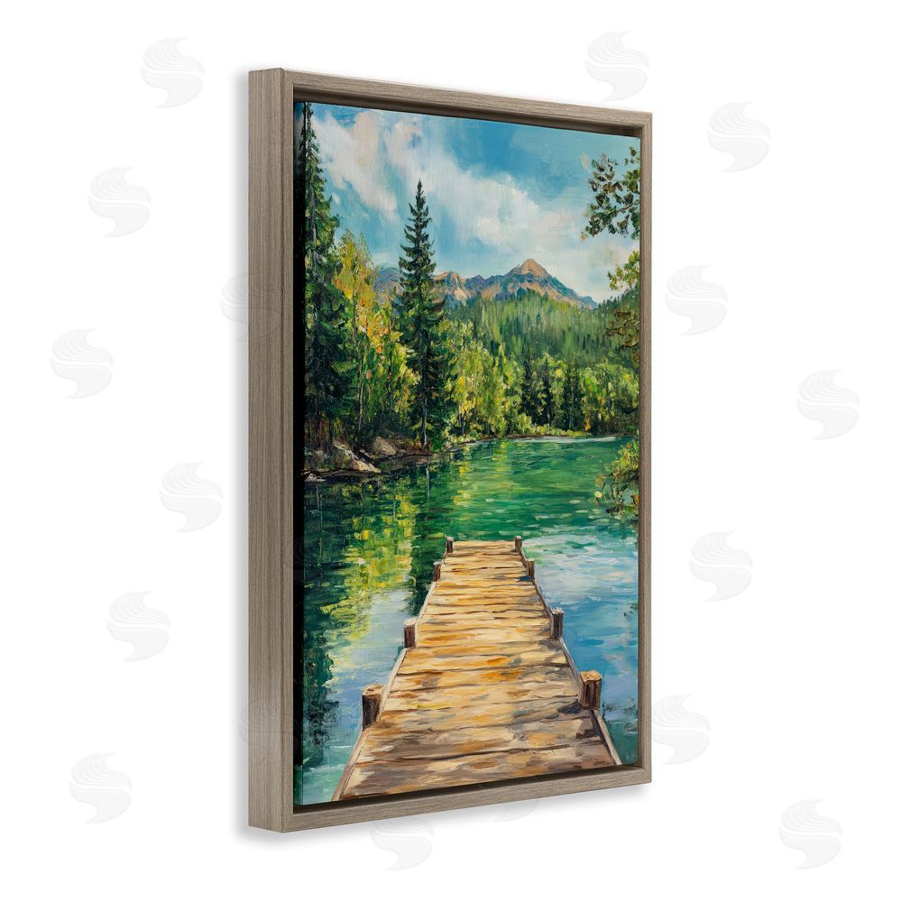 Petal Prints Design Sunlit River Dock Brown Floating Framed Canvas Wall Art Print