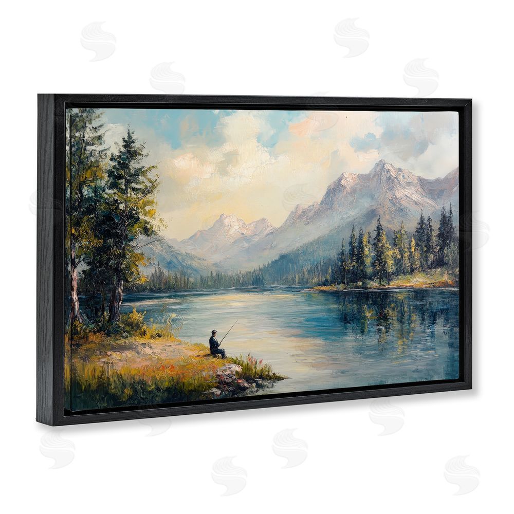 Petal Prints Design Secret Fishing Spot Black Floating Framed Canvas Wall Art Print