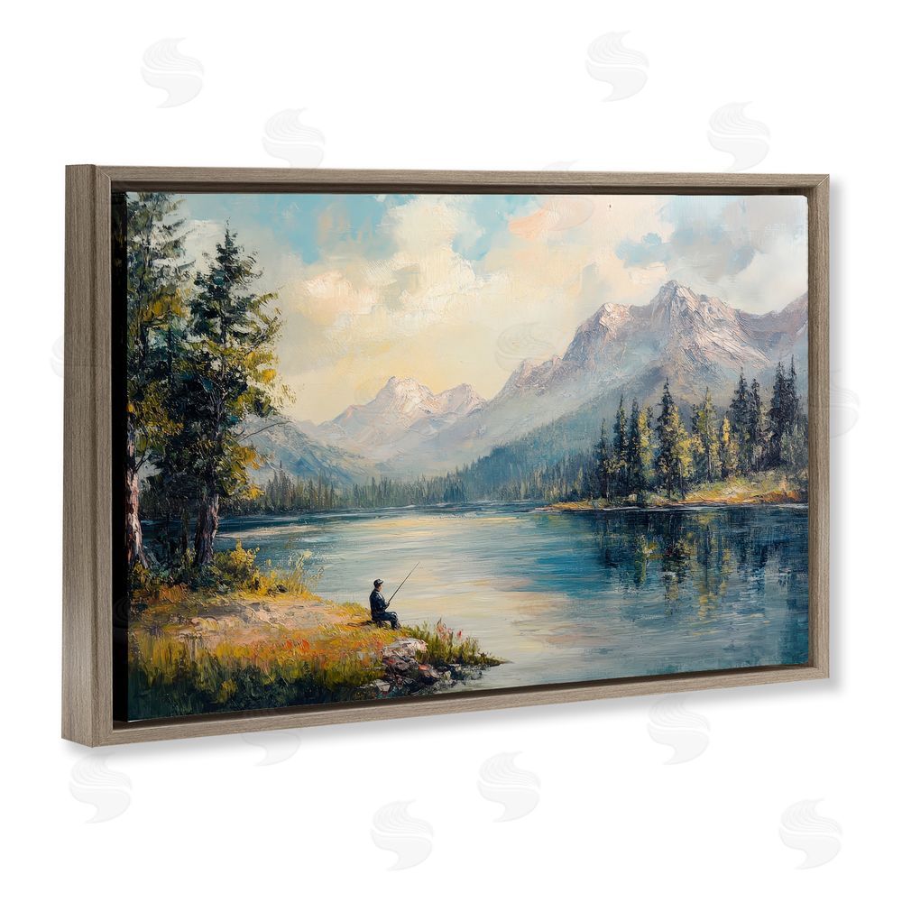 Petal Prints Design Secret Fishing Spot Brown Floating Framed Canvas Wall Art Print