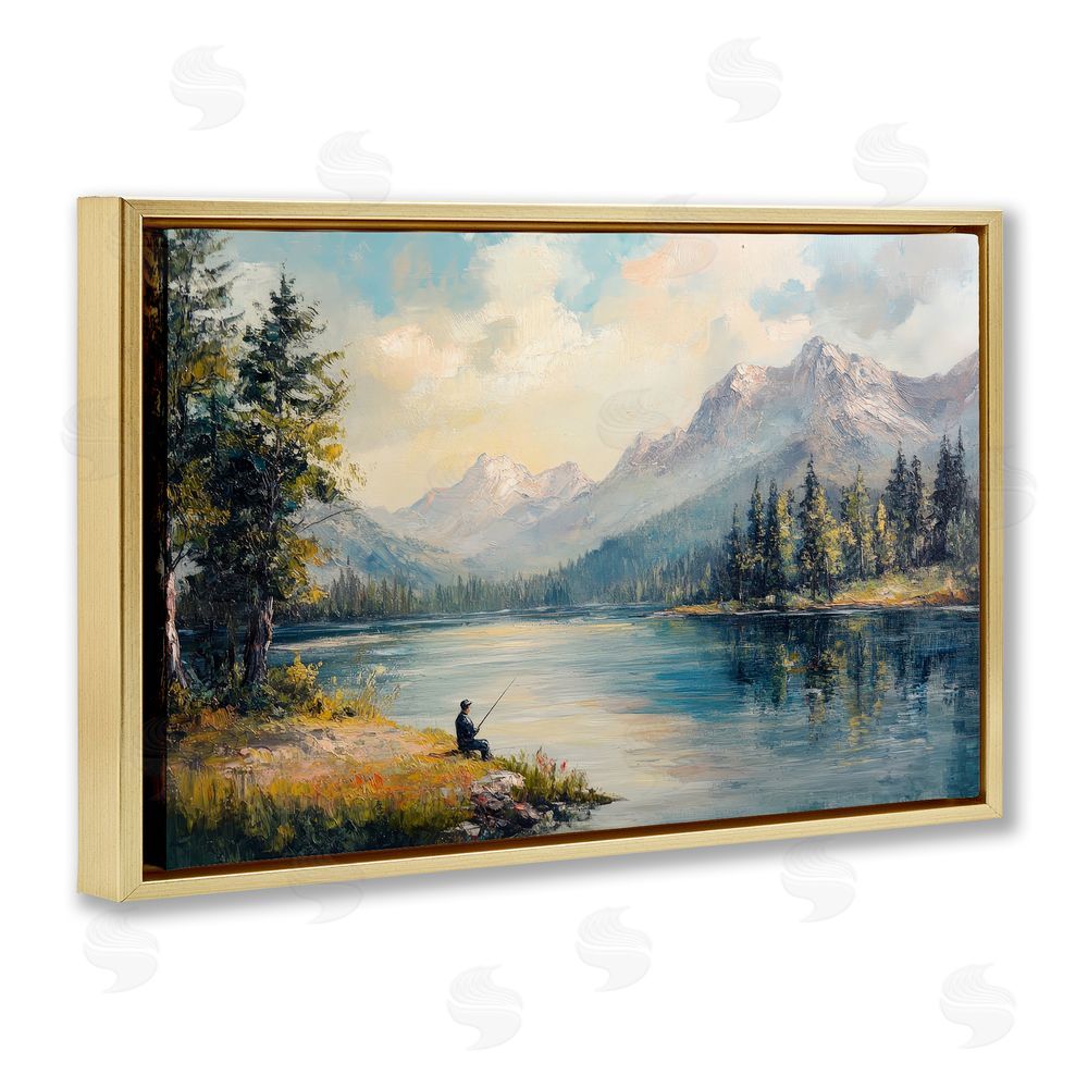 Petal Prints Design Secret Fishing Spot Gold Floating Framed Canvas Wall Art Print