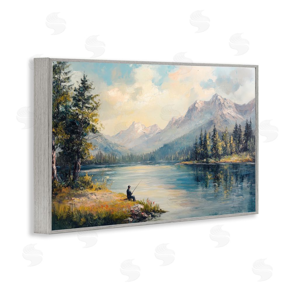 Petal Prints Design Secret Fishing Spot Gray Framed Giclee Wall Art Print