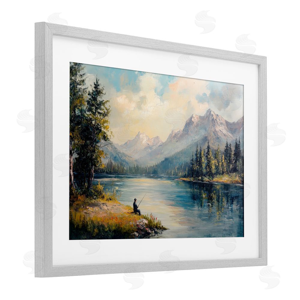 Petal Prints Design Secret Fishing Spot Gray Framed Print Under Glass with White Mat Wall Art