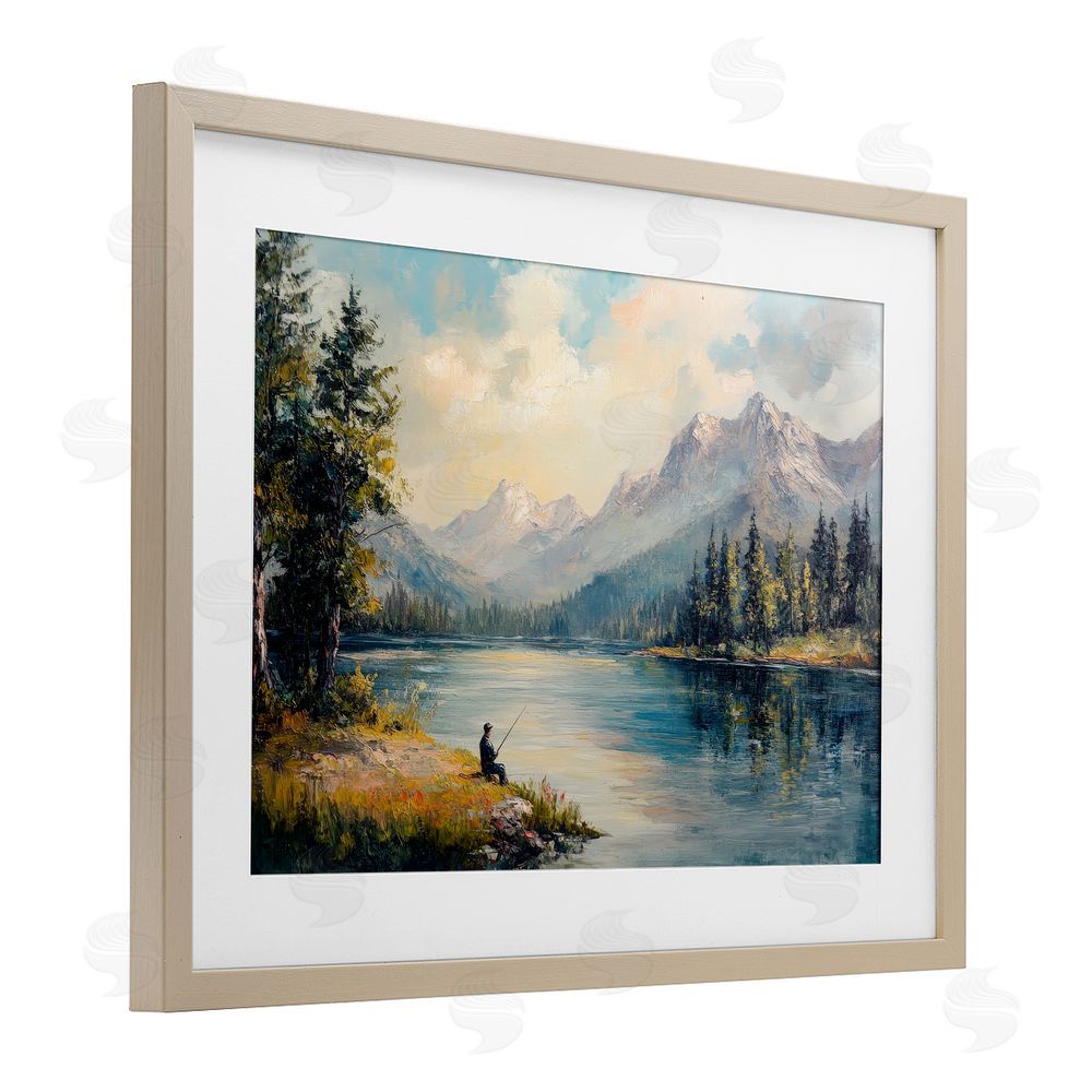 Petal Prints Design Secret Fishing Spot Brown Framed Print Under Glass with White Mat Wall Art
