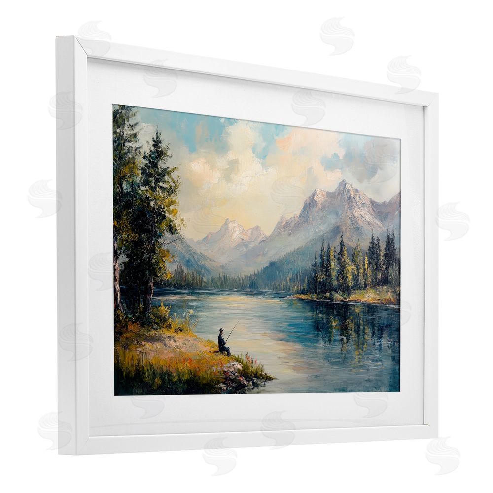 Petal Prints Design Secret Fishing Spot White Framed Print Under Glass with White Mat Wall Art