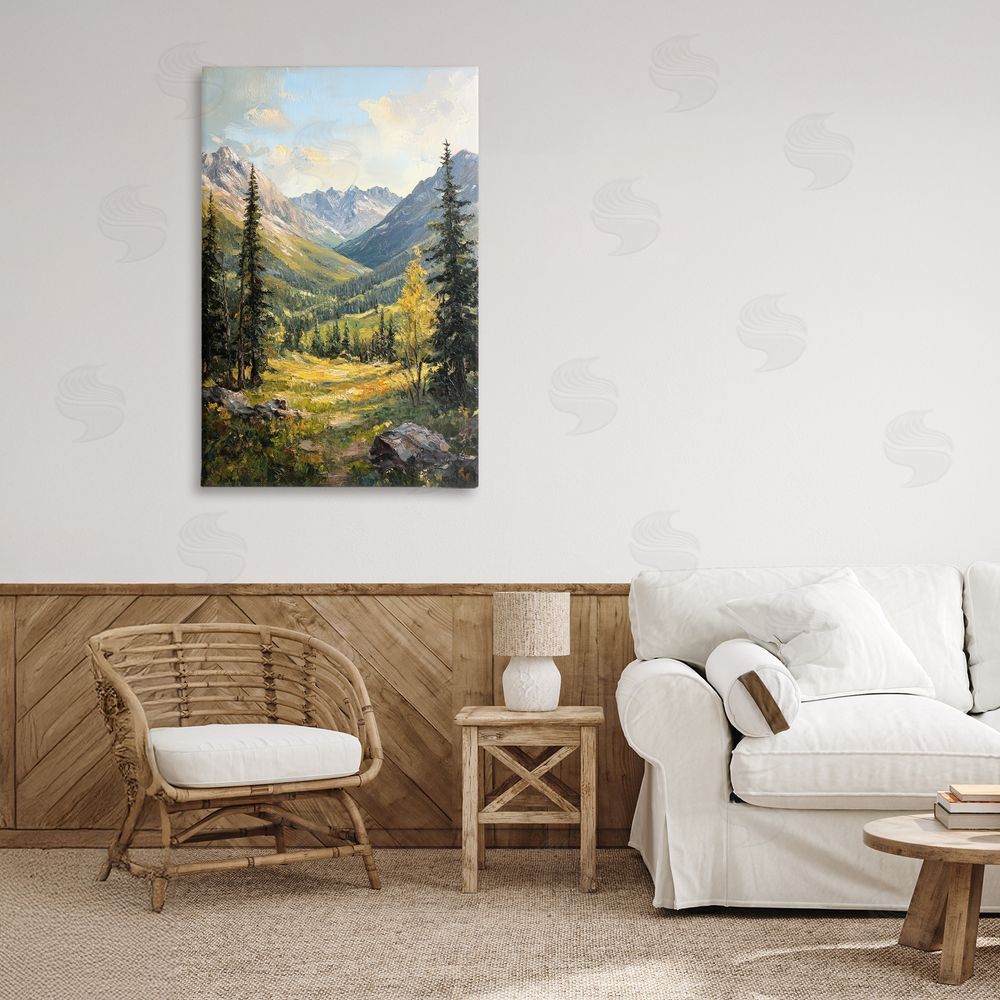 Petal Prints Design Mountain Refuge in Golden Valley Stretched Canvas Wall Art in Room