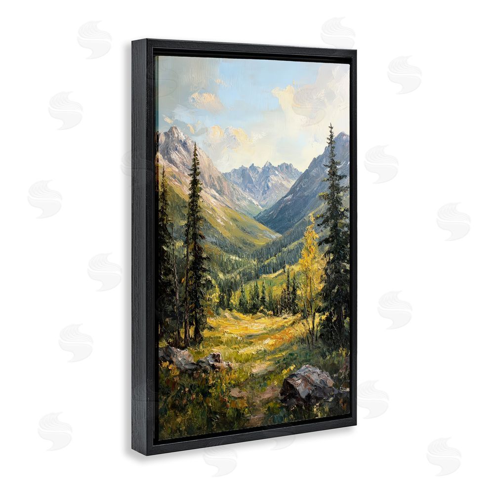 Petal Prints Design Mountain Refuge in Golden Valley Black Floating Framed Canvas Wall Art