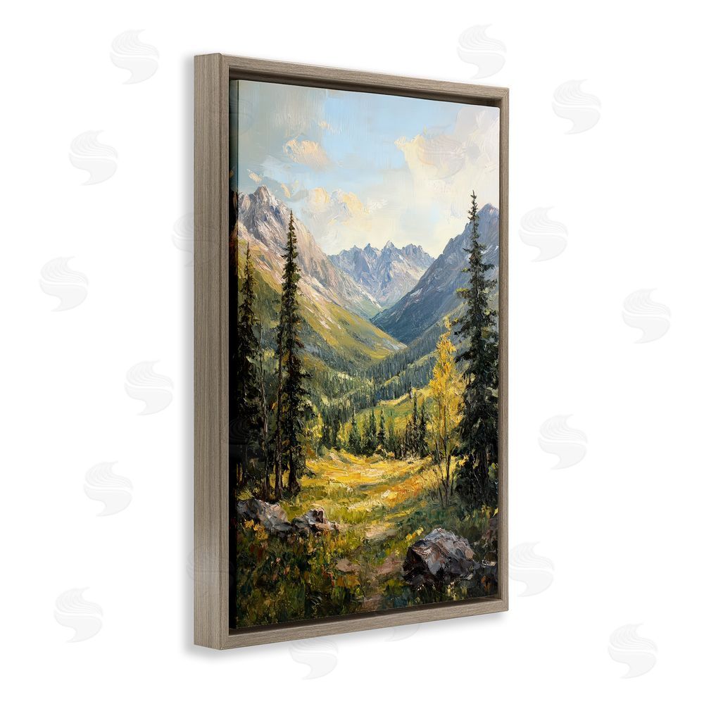 Petal Prints Design Mountain Refuge in Golden Valley Brown Floating Framed Canvas Wall Art