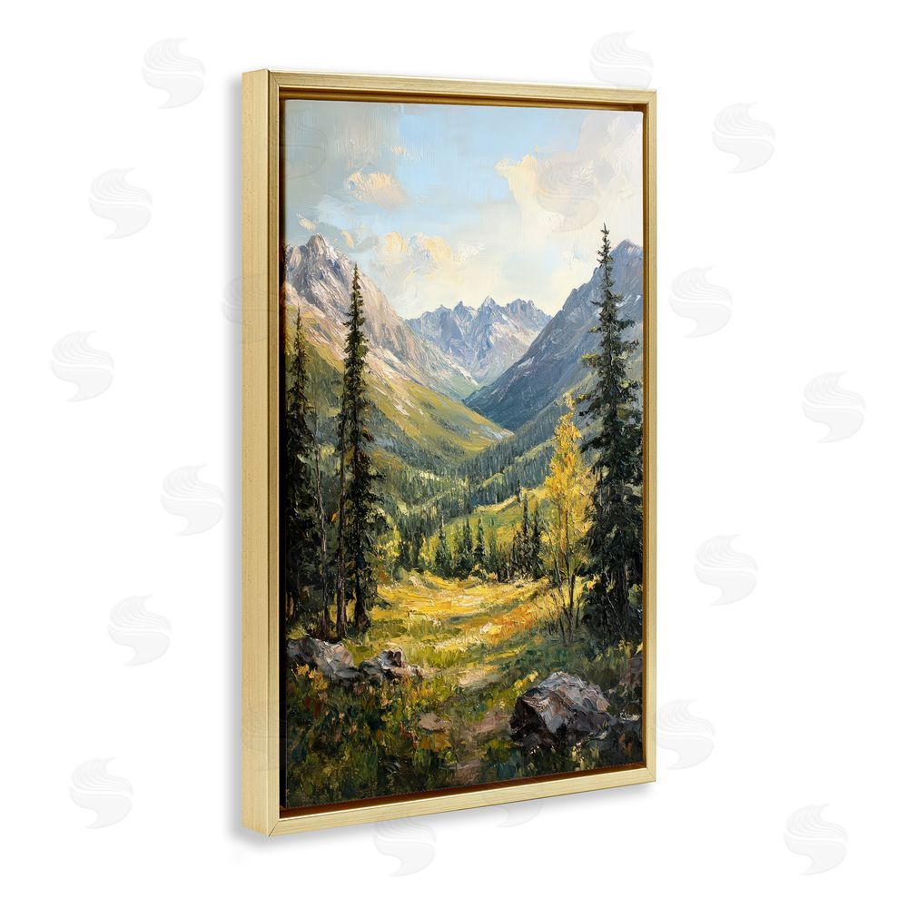 Petal Prints Design Mountain Refuge in Golden Valley Gold Floating Framed Canvas Wall Art
