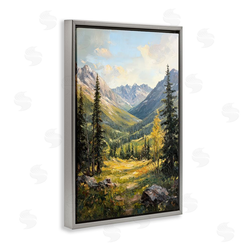 Petal Prints Design Mountain Refuge in Golden Valley Gray Floating Framed Canvas Wall Art