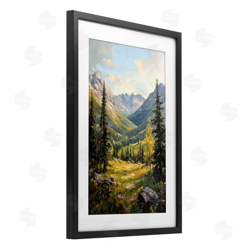 Petal Prints Design Mountain Refuge in Golden Valley Black Framed Print Under Glass Wall Art