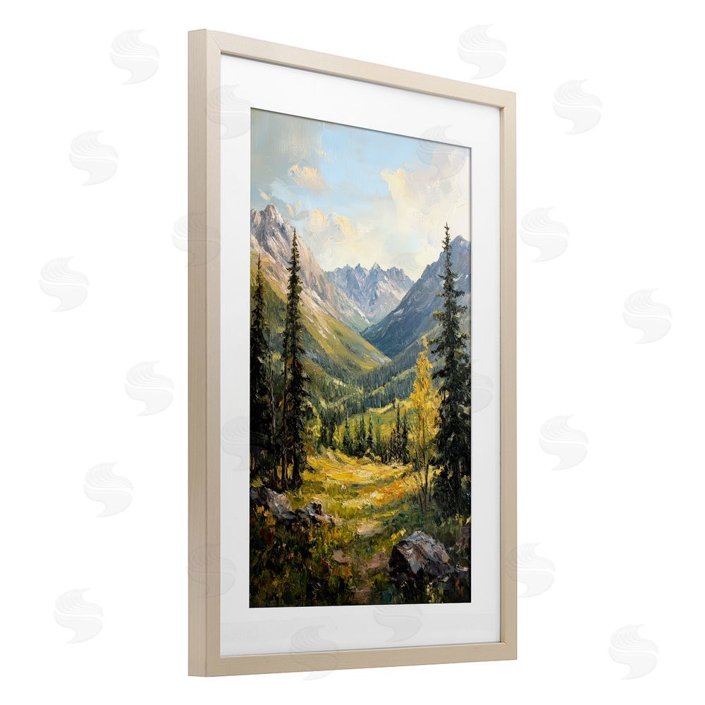Petal Prints Design Mountain Refuge in Golden Valley Brown Framed Print Under Glass Wall Art