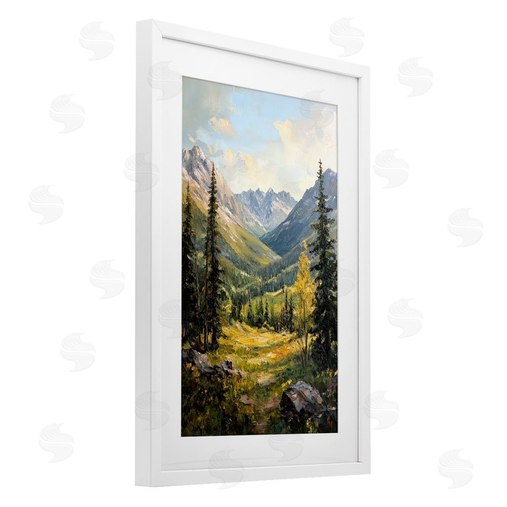 Petal Prints Design Mountain Refuge in Golden Valley White Framed Print Under Glass Wall Art