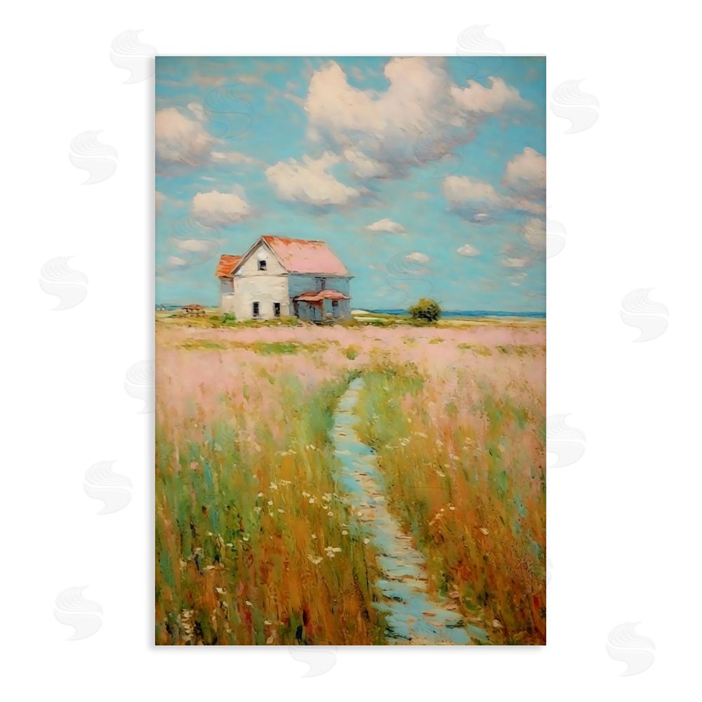 Creative Studio House in Field of Flowers Stretched Canvas Wall Art