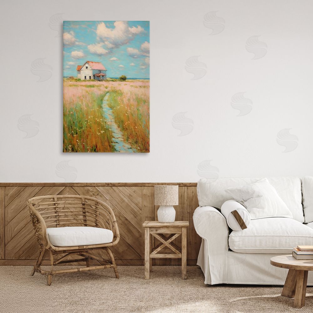 Creative Studio House in Field of Flowers Stretched Canvas Wall Art in Room