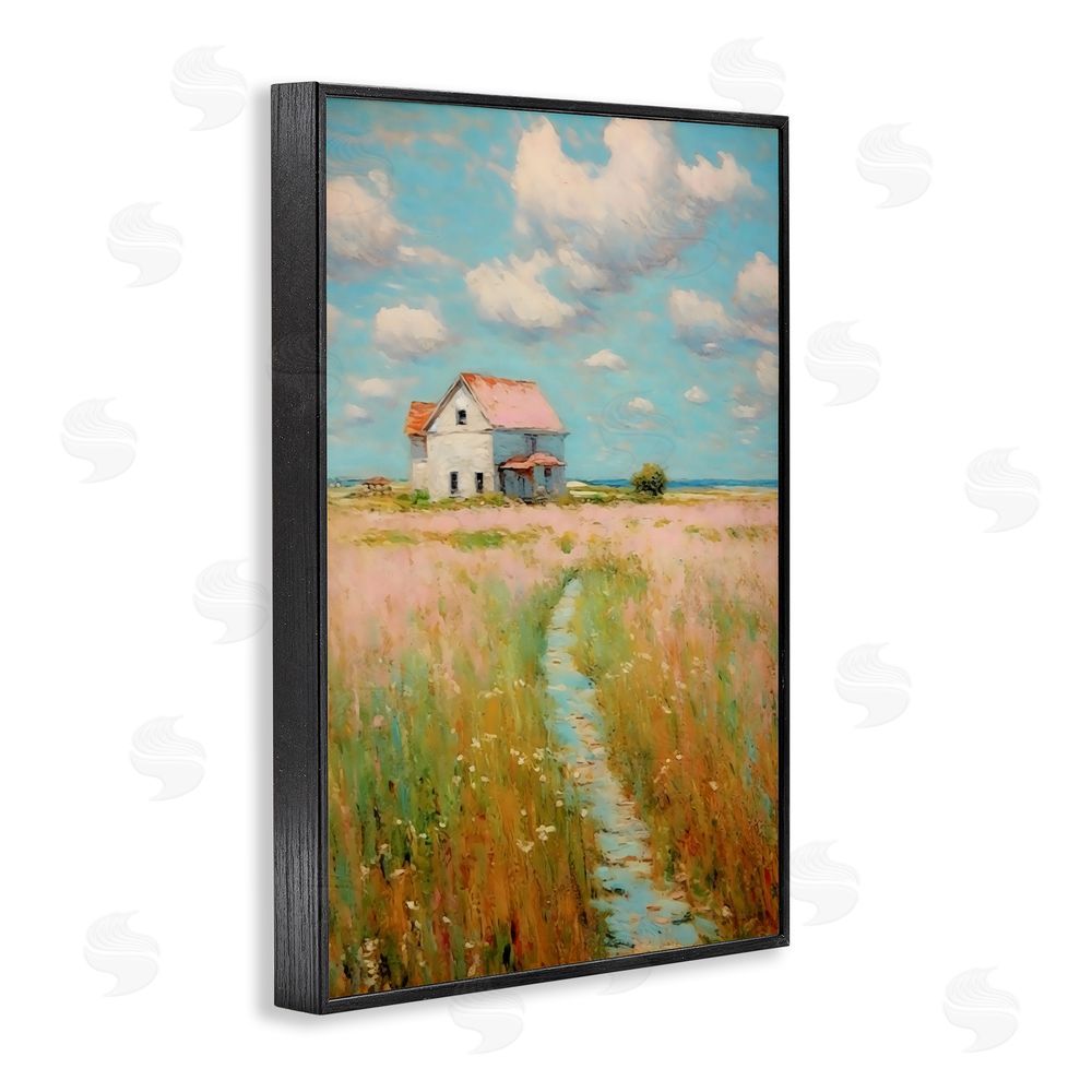 Creative Studio House in Field of Flowers Black Framed Giclee Wall Art