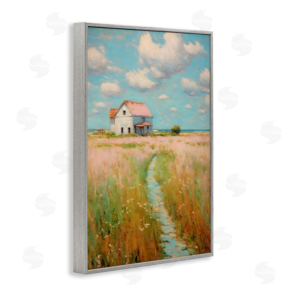 Creative Studio House in Field of Flowers Gray Framed Giclee Wall Art