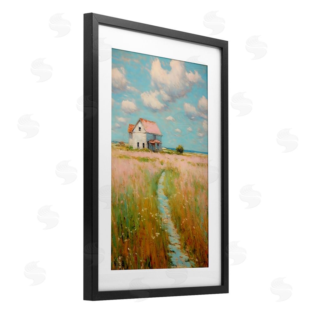 Creative Studio House in Field of Flowers Black Framed Print Under Glass Wall Art
