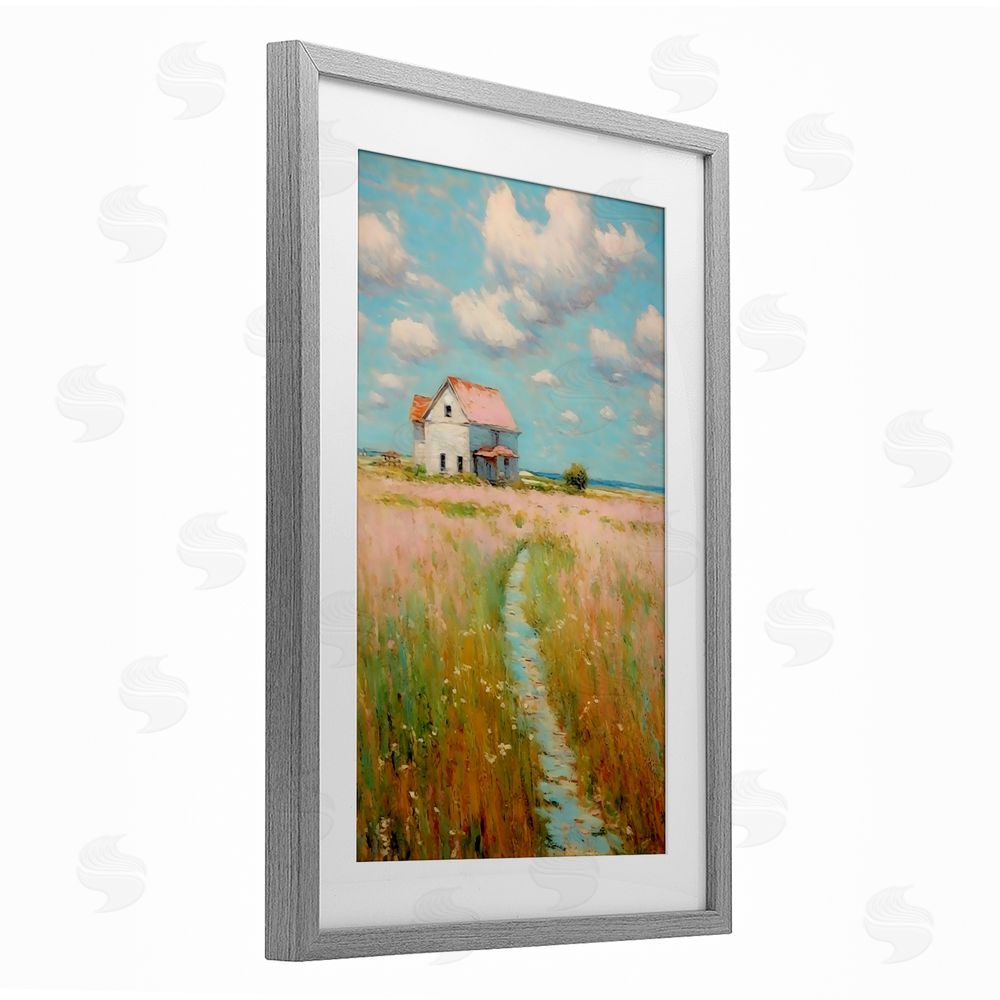 Creative Studio House in Field of Flowers Gray Framed Print Under Glass Wall Art