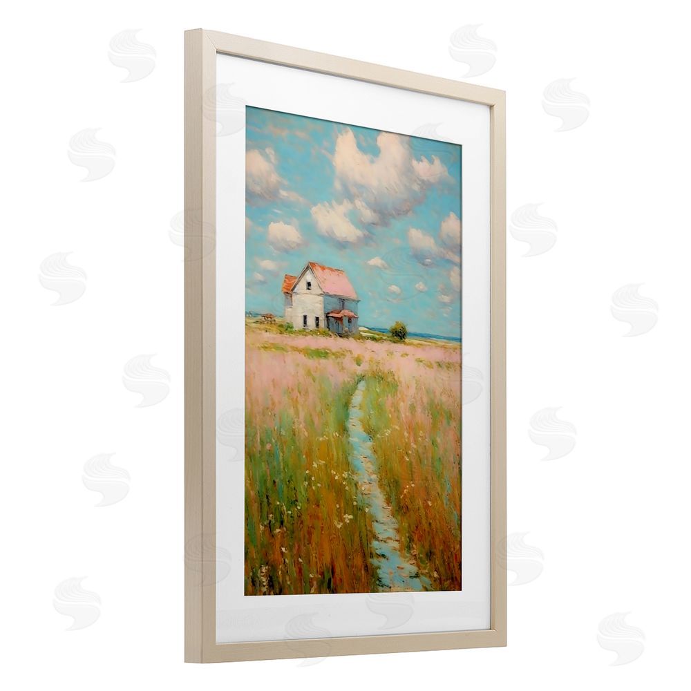 Creative Studio House in Field of Flowers Brown Framed Print Under Glass Wall Art
